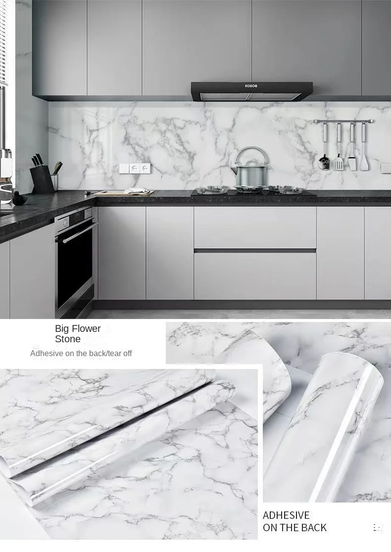 Marble Vinyl Wallpaper for Walls In Rolls Waterproof Wall Stickers Bathroom Table Kitchen Adhesive Sticker for Furniture Decor