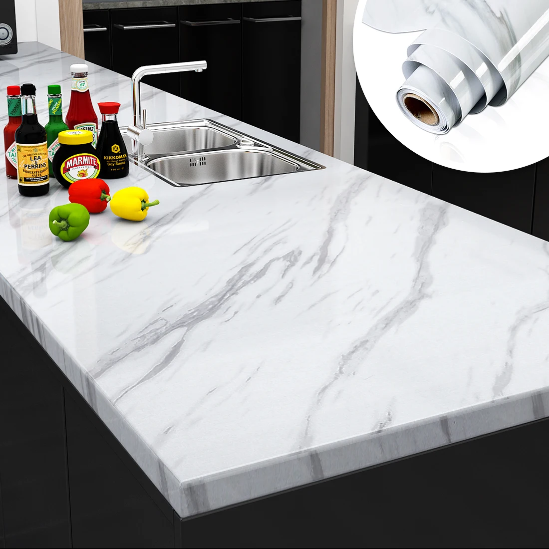 Marble Vinyl Wallpaper for Walls In Rolls Waterproof Wall Stickers Bathroom Table Kitchen Adhesive Sticker for Furniture Decor