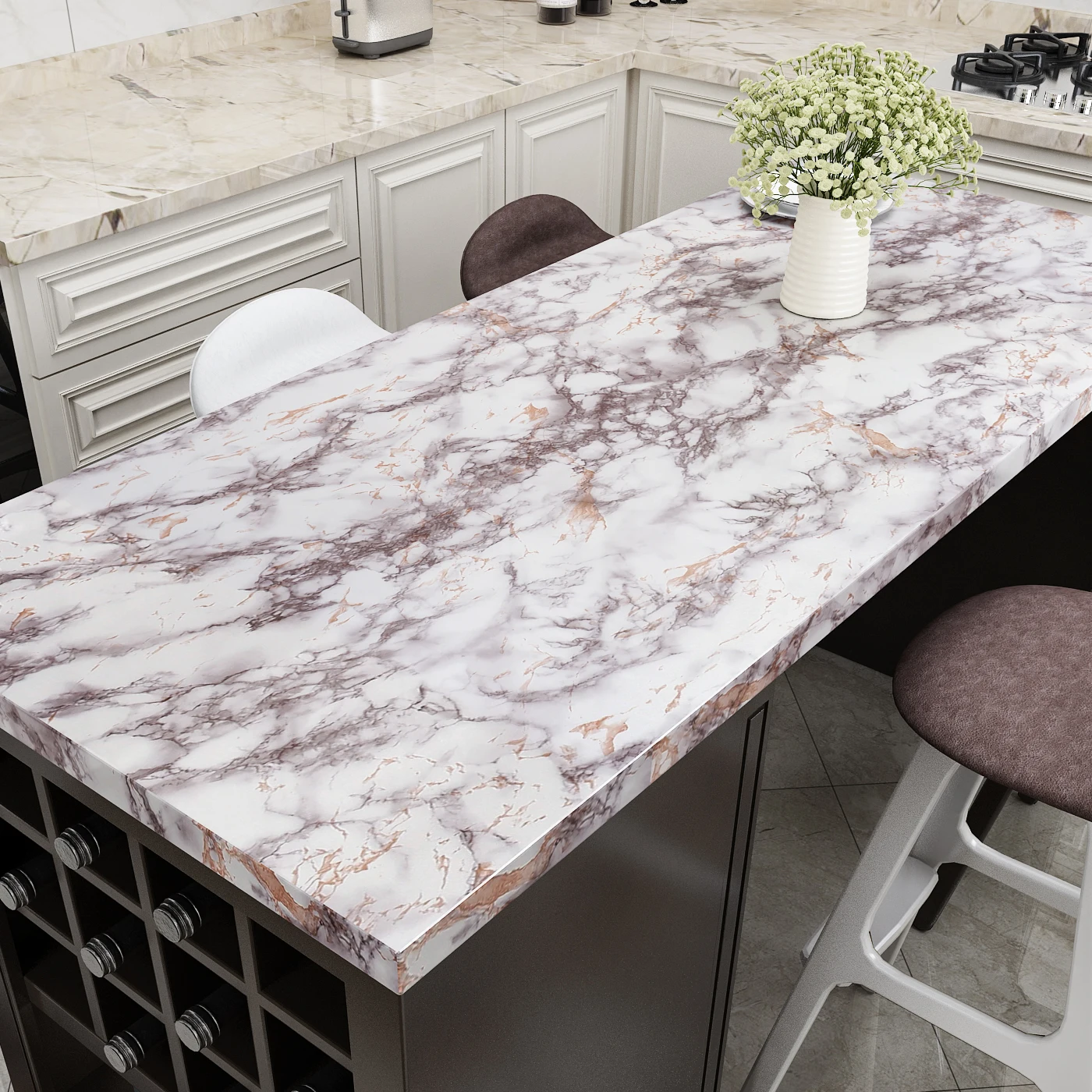 Marble Vinyl Wallpaper for Walls In Rolls Waterproof Wall Stickers Bathroom Table Kitchen Adhesive Sticker for Furniture Decor