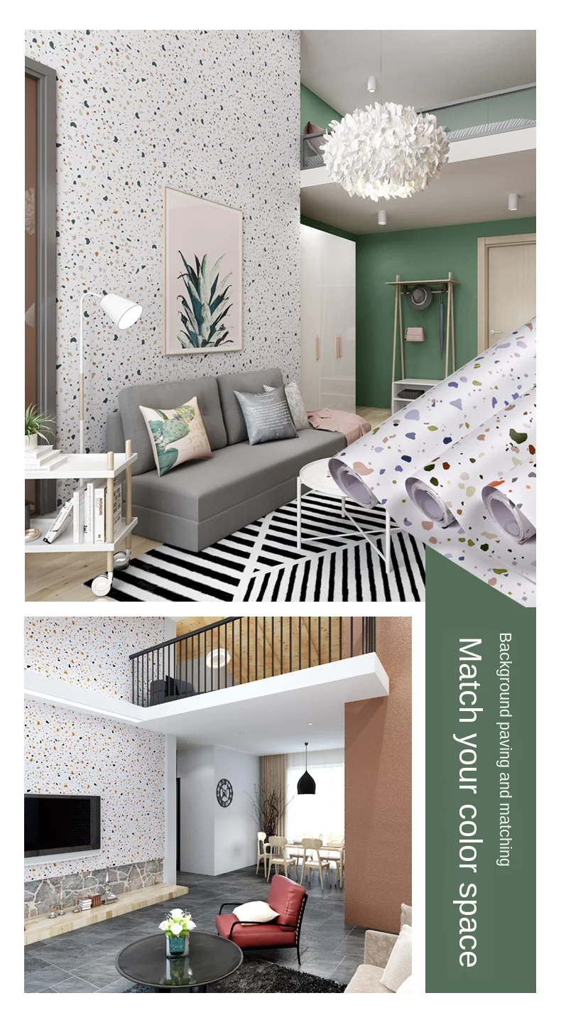 Terrazzo PVC Waterproof Self Adhesive Wallpaper for Bedroom Wall Living Room Decor Vinyl Furniture Refurbishment Contact Paper