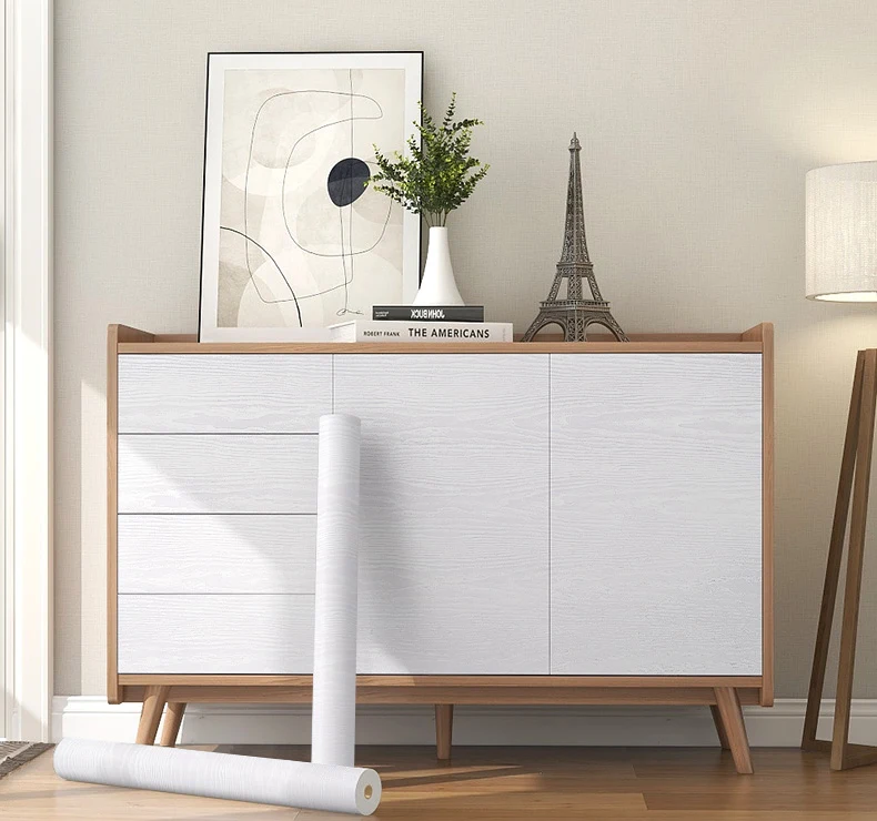 White Wood Peel And Stick Paper Decorative Self-Adhesive Film For Furniture Real Wood Tactile Sensation Surfaces Easy To Clean